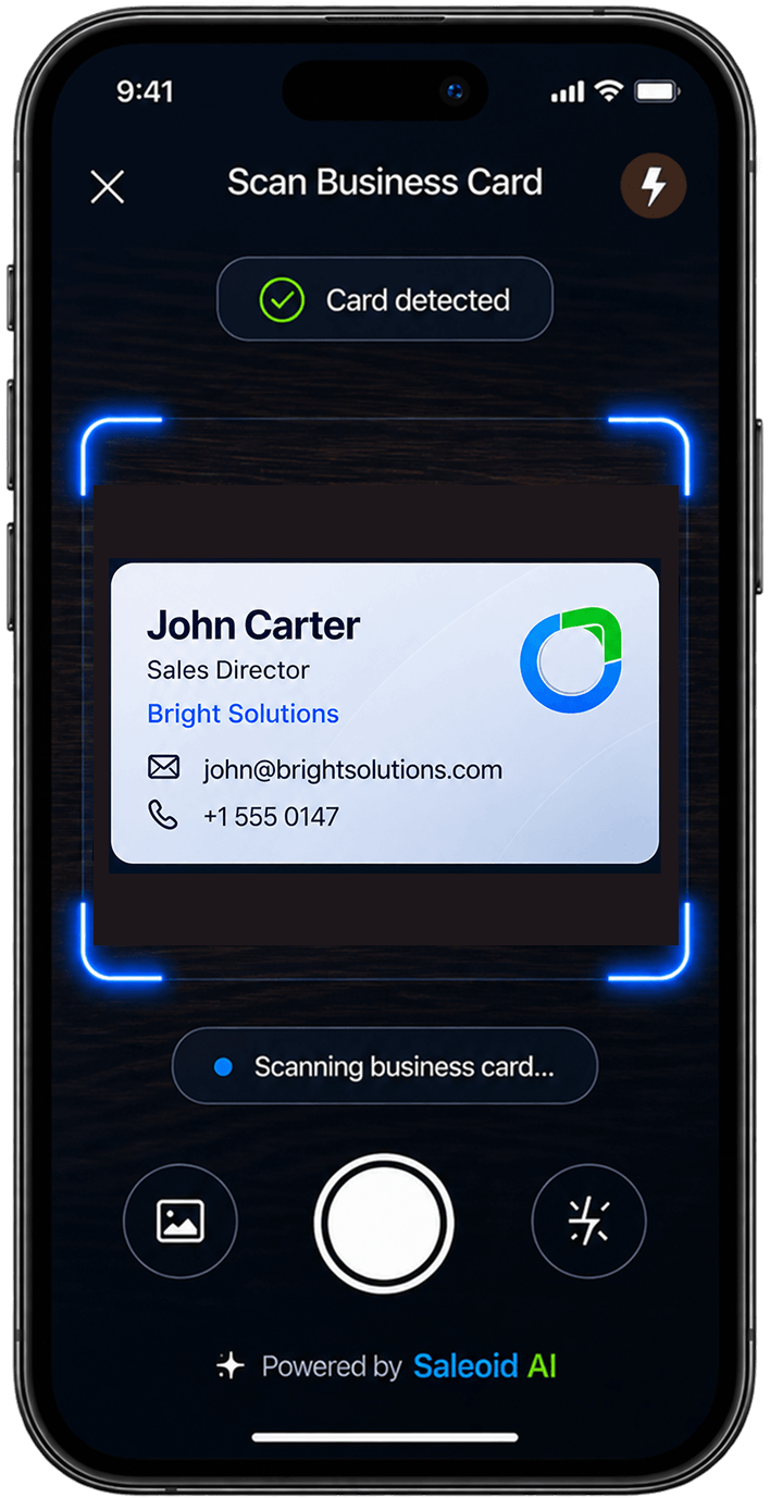 Saleoid phone scanning a business card