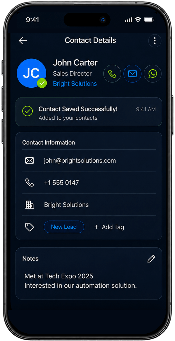 Saleoid phone scanning a business card