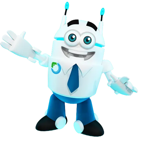 Saleoid connected CRM mascot showing integrated billing, automation, and follow-up workflows