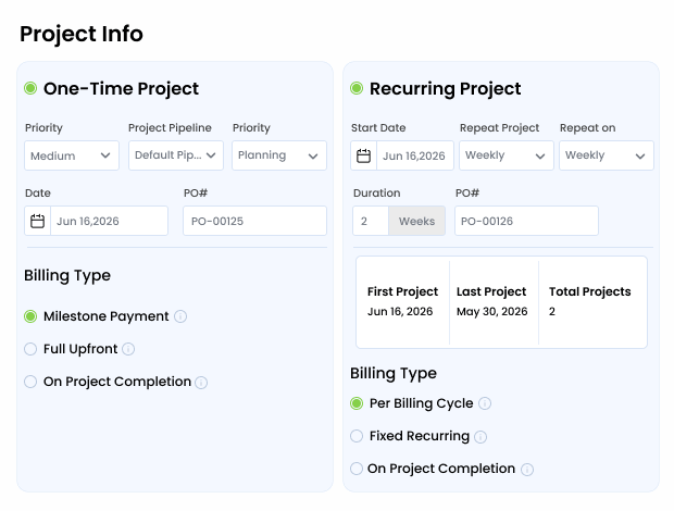 Support for Recurring and One-Time Projects